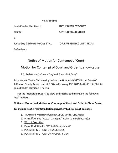 Motion for contempt of court and order to show cause