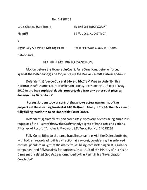 Motion for contempt of court and order to show cause Motion for contempt of court and order to show cause