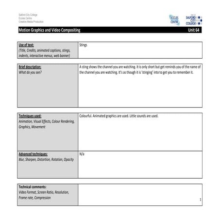 Motion graphics analysis stings