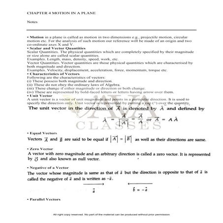 Motion in a plane notes class 11