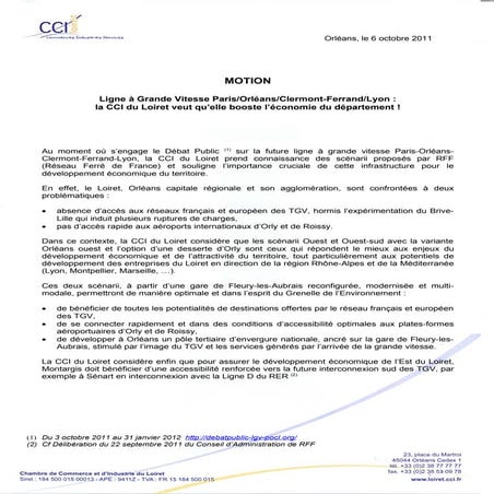 Motion ligne grande vitesse orléans