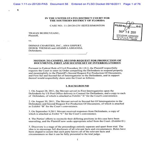 Motion to compel second request for production of documents,first and  second set of interrogatories | PDF