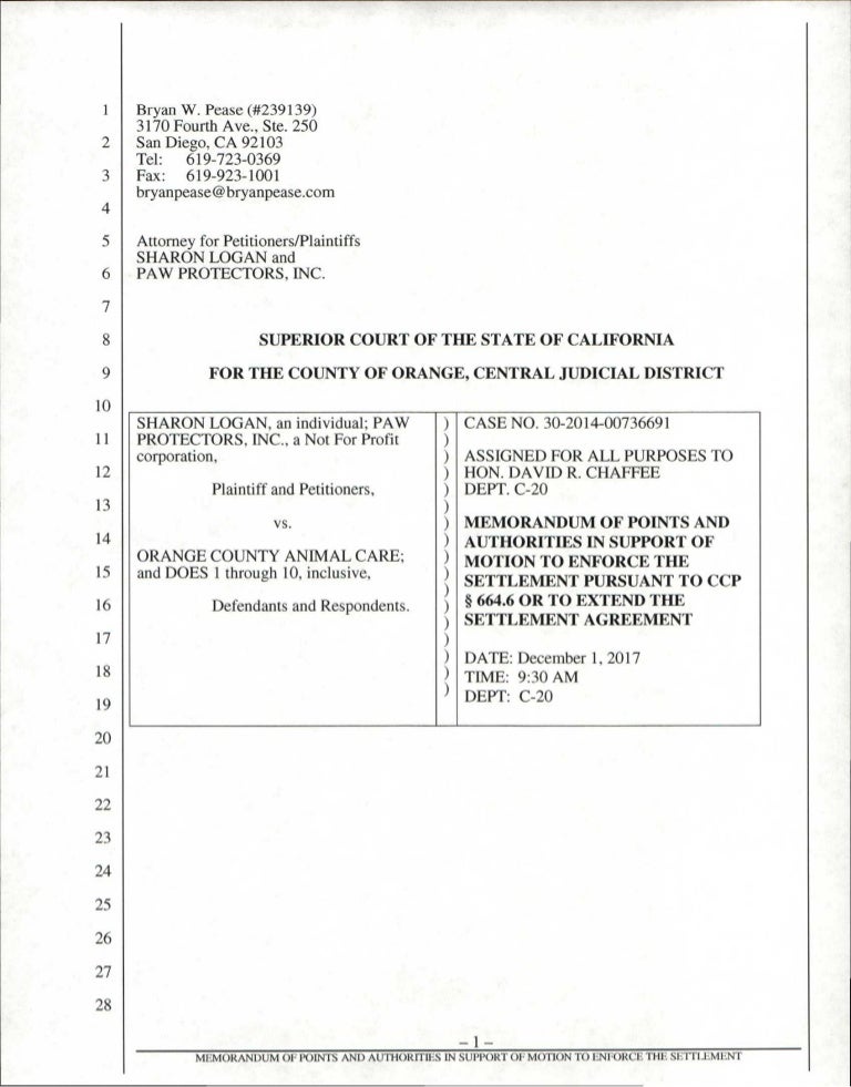 Motion to enforce memorandum (1)