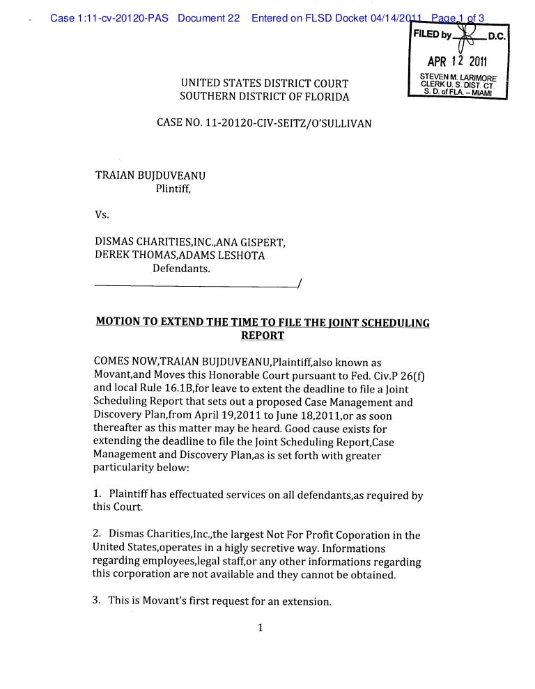 Motion to extend the time to file the joint scheduling report