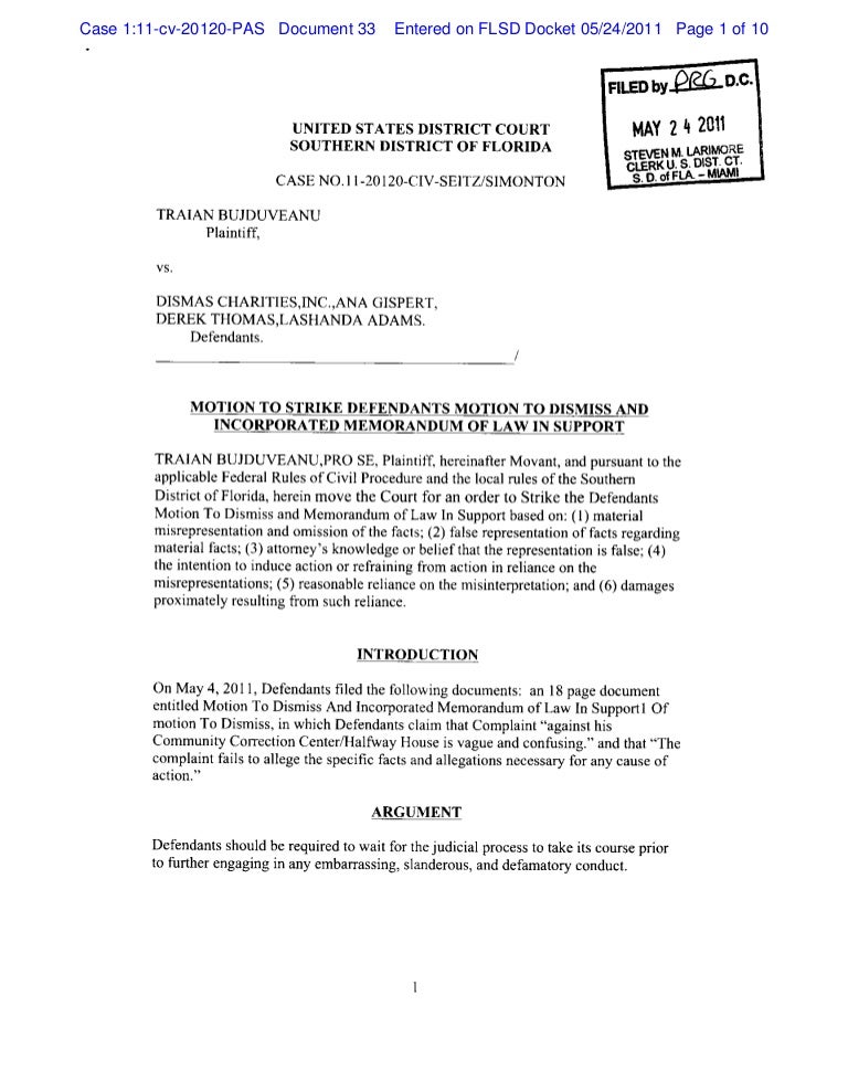 Motion to strike defendants motion to dismeiss and incorporated memor…