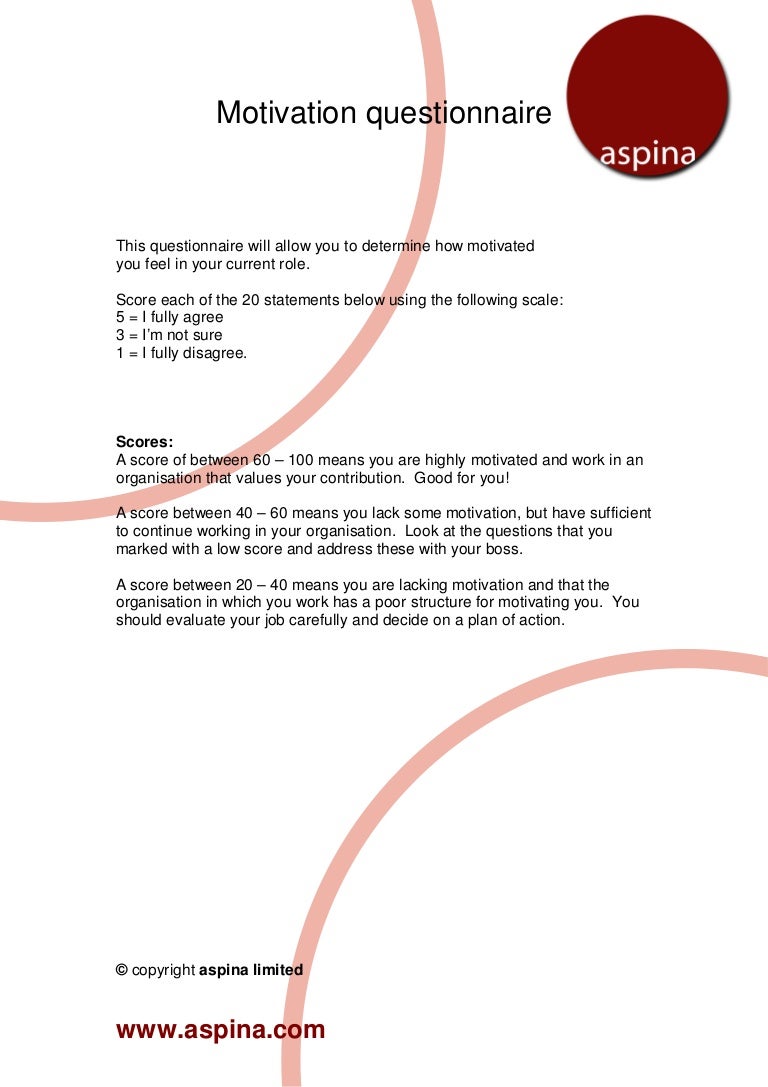 Motivation questionnaire