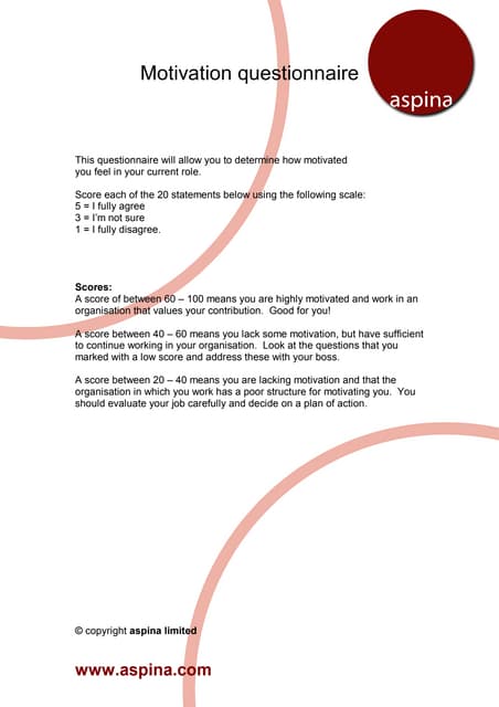 Motivational needs questionnaire 2009 | DOC