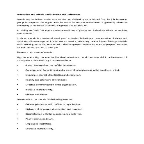 Motivation and morale