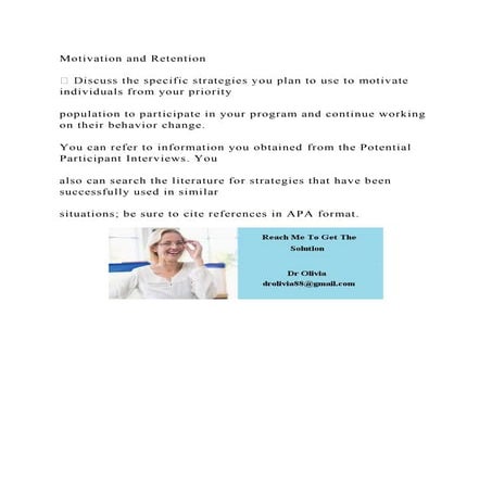 Motivation and Retention Discuss the specific strategies you pl.docx