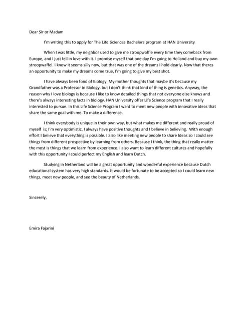 motivation letter for job