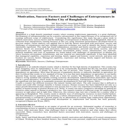 Motivation, success factors and challenges of entrepreneurs in khulna city of...