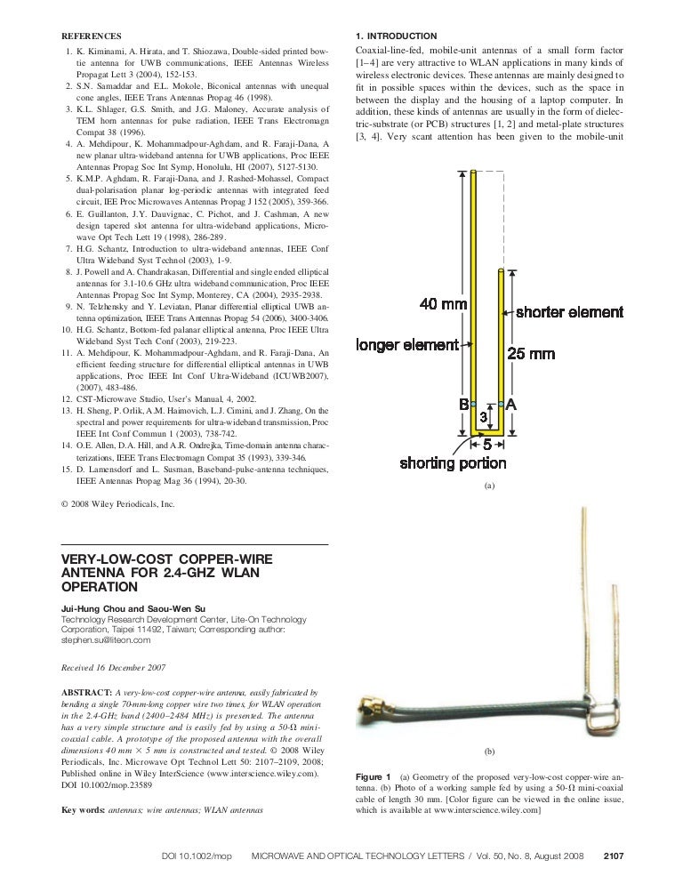 VeryLowCost CopperWire Antenna for 2.4GHz WLAN Operation