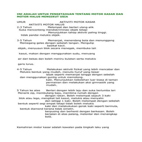 Motor Kasar Dan Motor Halus Mengikut Usia