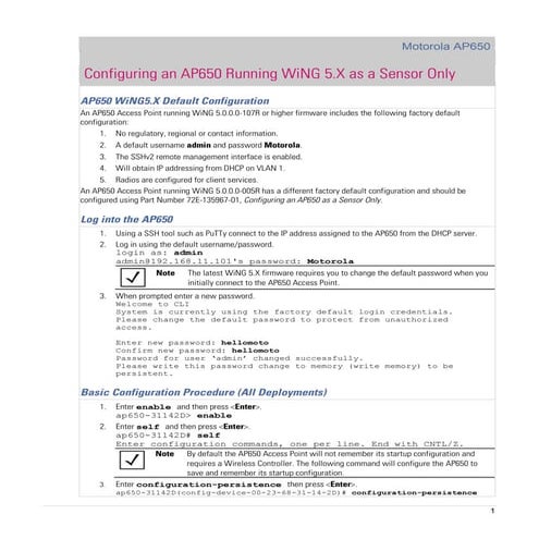Motorola air defense configuring an ap650 running wing 5.x as a sensor only