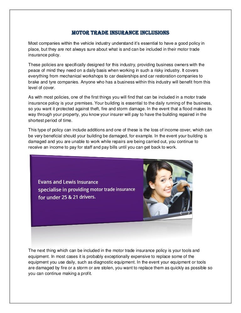 Motor trade insurance inclusions