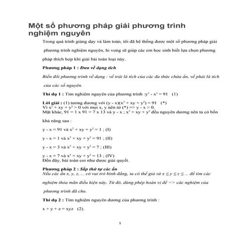 Mot so phuong phap giai phuong trinh nghiem nguyen