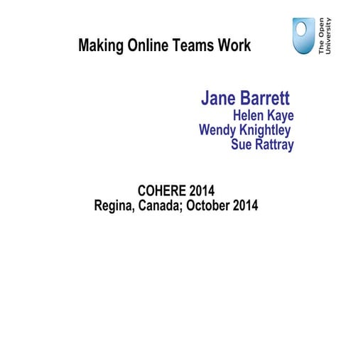 Making On-line Teams Work (Jane Barrett)