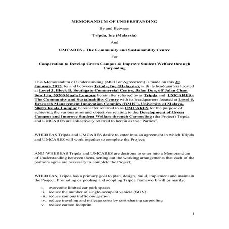 Memorandum of Understanding (MOU)