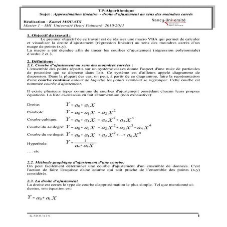 Approximation Linéaire  -  Droite d ajustement au sens des moindres carrés