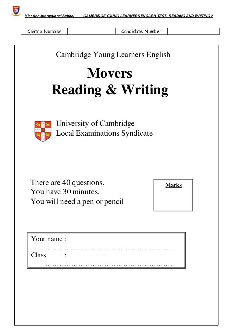 Movers reading and writing test 2 OK