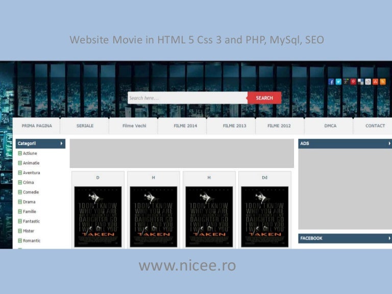 Website Movie tutorial theme in HTML 5 Css 3 and PHP, MySql, SEO