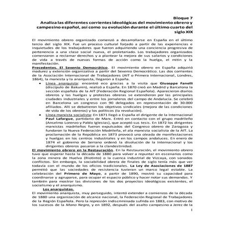 Bloque 7. Analiza las diferentes corrientes ideológicas del movimiento obrero...