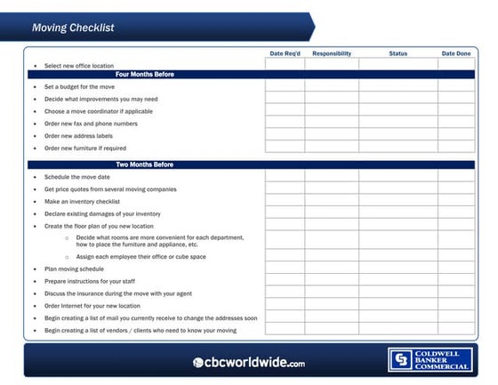 Moving? Checklist for Small Businesses | XLS | Logistics | Business