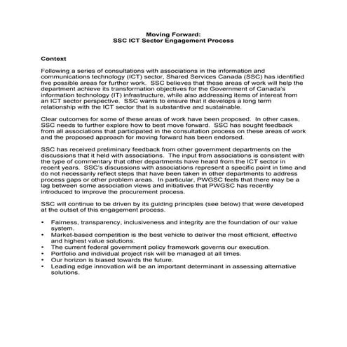 Moving Forward  SSC ICT Sector Engagement Process 