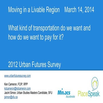 Moving in a Livable Region - Urban Futures Survey