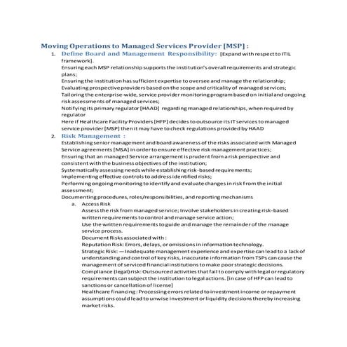 Moving operations to managed services provider