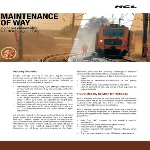 HCLT Brochure: Mobile Data Terminal - Maintenance of Way (MOW)