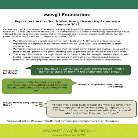 Mowgli South West: Pilot Mentoring Programme