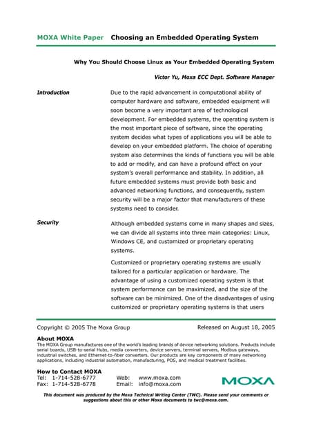 Moxa Tech White Paper - Choosing An Embedded Operating System