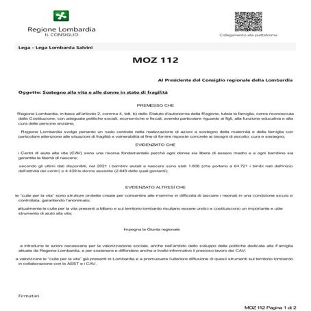 Sostegno alla vita e alle donne in stato di fragilità