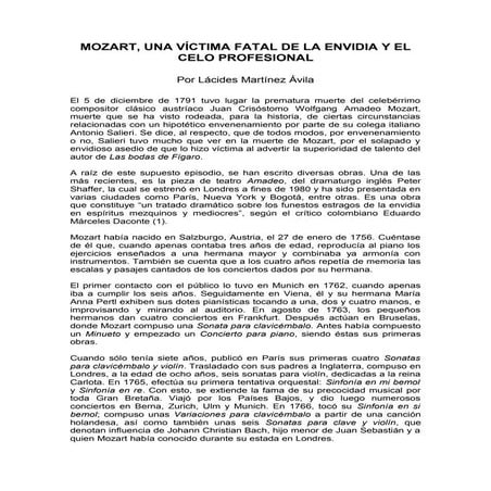 Mozart, víctima fatal de la envidia