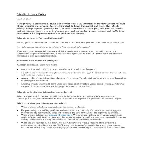Mozilla privacy policy