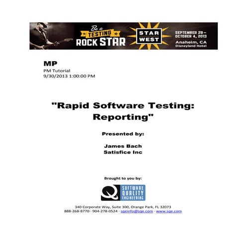 Rapid Software Testing: Reporting