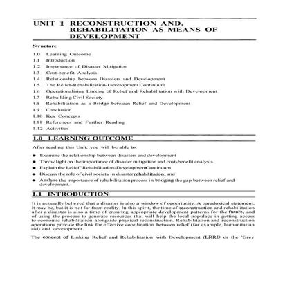 Rehabilitation, reconstruction and recovery