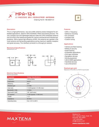 GPS 12mm Passive Microstrip Patch Antenna