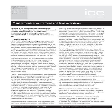 Overview of developments in project management - ICE MPL Proceedings