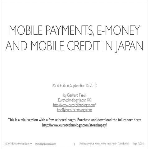 Mobile payments, e-money and mobile credit in Japan