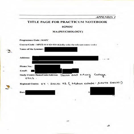 IGNOU Sample Practical File for MPCE014 Clinical Psychology SK