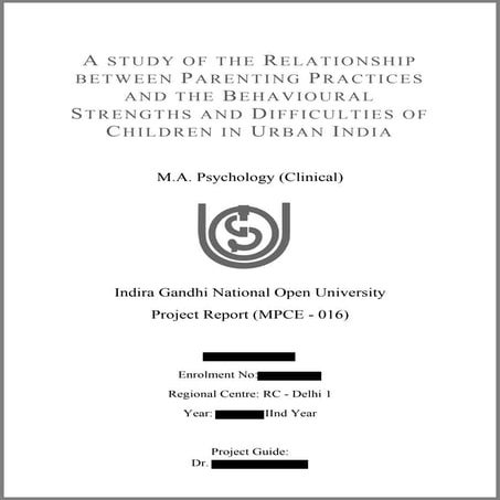 IGNOU Sample File for MPCE016 Research Project Dissertation MS