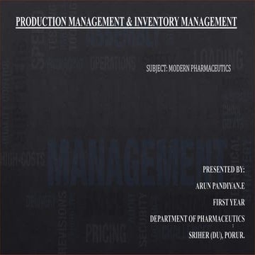 PHARMACEUTICAL PRODUCTION MANAGEMENT & INVENTORY CONTROL