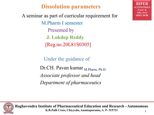 Dissolution parameters