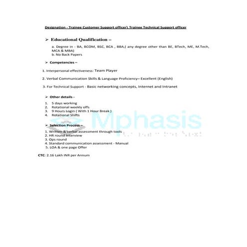 Mphasis Campus Hiring 