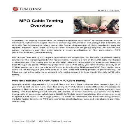 Mpo cable testing overview