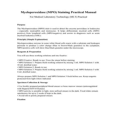 Myeloperoxidase (MPO) Staining Practical Manual for Medical Laboratory ...