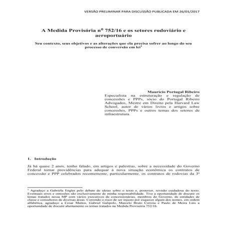 A Medida Provisória n⁰ 752/16 e os setores rodoviário e aeroportuário - Seu c...