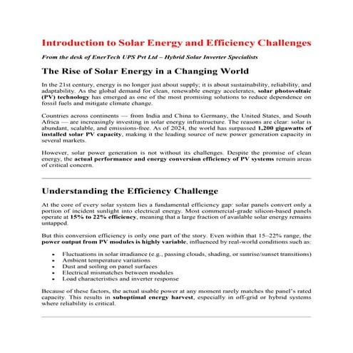How MPPT Technology Maximizes Efficiency in Hybrid Solar Inverter Systems